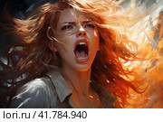Portrait of a woman in a state of rage, screaming,  Generative AI. Стоковое AI-изображение, AI-художник Анна Кривицкая / Фотобанк Лори