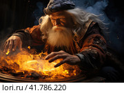 Magic Ritual: Summon the Spirit of Fire by Magic Utterance. Стоковое AI-изображение, AI-художник Юрий Поздников / Фотобанк Лори