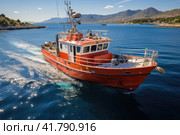 In Search of Fish: Fishing Boat on the High Seas. Стоковое AI-изображение, AI-художник Юрий Поздников / Фотобанк Лори