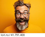 A close-up portrait of a young man in bright clothes with big eyes and an open mouth expressing an emotion of shock or surprise. Стоковое AI-изображение, AI-художник Ярославский Максим / Фотобанк Лори