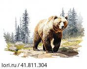 A large brown bear stands against the background of the forest. Generated by AI. Стоковое AI-изображение, AI-художник Ярославский Максим / Фотобанк Лори
