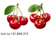 Double triple sweet red cherry set  isolated on white background. Стоковое фото, фотограф Катерина Ковалева / Фотобанк Лори