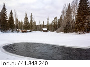 Зимний вид на реку Ахинкоски (Ахвенкоски). Карелия. (2023 год). Стоковое фото, фотограф Светлана Качанова / Фотобанк Лори