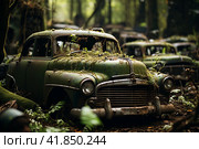Car cemetery. Old rusty bodies of cars  Generative AI. Стоковое AI-изображение, AI-художник Анна Кривицкая / Фотобанк Лори