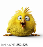 Funny yellow bird on a white background. Стоковое AI-изображение, AI-художник Анна Кривицкая / Фотобанк Лори