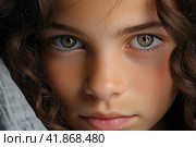 Portrait of a sweet and beautiful girl in close-up. Стоковое AI-изображение, AI-художник Ярославский Максим / Фотобанк Лори