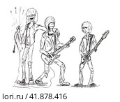 Rock band, singer and two guitarists. Figure gel pen. Vintage rock punk band. Стоковая иллюстрация, иллюстратор Леонид Еремейчук / Фотобанк Лори