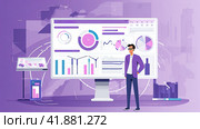 Businessman on computer screen with charts and graphs. Стоковое AI-изображение, AI-художник Татьяна  Бральнина / Фотобанк Лори