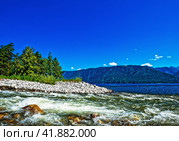 Горная река, впадающая в Телецкое озеро. Горный Алтай. Стоковое фото, фотограф Макаров Алексей / Фотобанк Лори