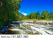 Горная река, впадающая в Телецкое озеро. Горный Алтай. Стоковое фото, фотограф Макаров Алексей / Фотобанк Лори