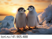Two little penguins,Generative AI. Стоковое AI-изображение, AI-художник Анна Кривицкая / Фотобанк Лори