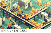 Illustration of industrial robots working. Стоковое AI-изображение, AI-художник Кирилл Черезов / Фотобанк Лори