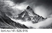 Black and white picture of the everest mountain.Generative AI. Стоковое AI-изображение, AI-художник Анна Кривицкая / Фотобанк Лори