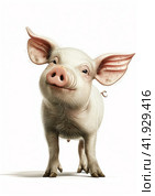 Pig in cartoon style on a white background,Generative AI. Стоковое AI-изображение, AI-художник Анна Кривицкая / Фотобанк Лори