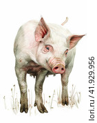 Pig in cartoon style on a white background,Generative AI. Стоковое AI-изображение, AI-художник Анна Кривицкая / Фотобанк Лори