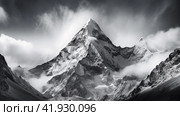 Black and white picture of the everest mountain.Generative AI. Стоковое AI-изображение, AI-художник Анна Кривицкая / Фотобанк Лори