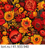 Flowers in the style of Khokhloma. Стоковое AI-изображение, AI-художник Кирилл Черезов / Фотобанк Лори