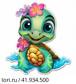 Turtle on a white background, cartoon styleGenerative AI. Стоковое AI-изображение, AI-художник Анна Кривицкая / Фотобанк Лори