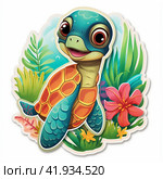 Turtle on a white background, cartoon styleGenerative AI. Стоковое AI-изображение, AI-художник Анна Кривицкая / Фотобанк Лори