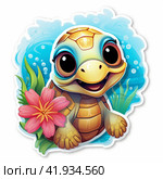Turtle on a white background, cartoon styleGenerative AI. Стоковое AI-изображение, AI-художник Анна Кривицкая / Фотобанк Лори