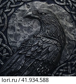 Viking crow and ornamentGenerative AI. Стоковое AI-изображение, AI-художник Анна Кривицкая / Фотобанк Лори