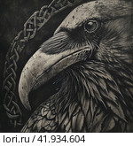 Viking crow and ornamentGenerative AI. Стоковое AI-изображение, AI-художник Анна Кривицкая / Фотобанк Лори