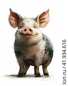 Pig in cartoon style on a white background,Generative AI. Стоковое AI-изображение, AI-художник Анна Кривицкая / Фотобанк Лори