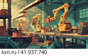 Illustration of industrial robots working. Стоковое AI-изображение, AI-художник Кирилл Черезов / Фотобанк Лори