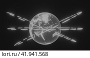 Abstract Digital Futuristic global planet Earth world map black and white Hologram with orbits HARD Sci-fi on black background 3D rendering. modern business and technology concept. Стоковое видео, видеограф Ирина Ткачук / Фотобанк Лори