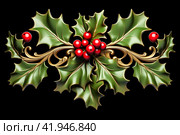 Holly traditional christmas decoration, 3d illustration, generated ai. Стоковое AI-изображение, AI-художник Виталий Сова / Фотобанк Лори