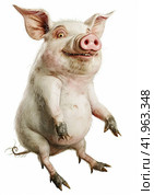 Pig in cartoon style on a white background,Generative AI. Стоковое AI-изображение, AI-художник Анна Кривицкая / Фотобанк Лори