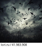large flock of crows. Стоковое AI-изображение, AI-художник Михаил Коханчиков / Фотобанк Лори