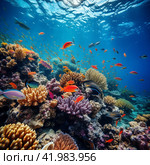 Coral and fish in the Red Sea. Стоковое AI-изображение, AI-художник Михаил Коханчиков / Фотобанк Лори