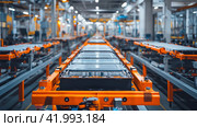 Production of lithium-ion battery for electric cars. Стоковое AI-изображение, AI-художник Кирилл Черезов / Фотобанк Лори
