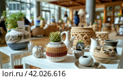 A table with a vase and other knickknacks on it, AI. Стоковое AI-изображение, AI-художник Сергей Старуш / Фотобанк Лори