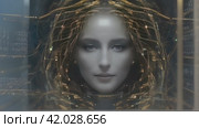 Futuristic cyborg robot girl with a complex neural threads. Generative AI. Стоковое AI-видео, аниматор Ильин Сергей / Фотобанк Лори