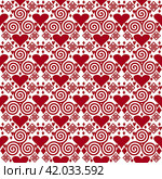 Seamless pattern with pink hearts and spirals, Valentines Day background. Стоковая иллюстрация, иллюстратор Iva Noel / Фотобанк Лори