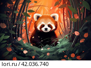 Red panda in the forest drawing,Generative AI. Стоковое AI-изображение, AI-художник Анна Кривицкая / Фотобанк Лори