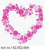 Hand drawn decorative spring monochrome frame with floral heart. Стоковая иллюстрация, иллюстратор Ольга Дроздова / Фотобанк Лори