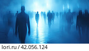 A banner with silhouettes in a blurred form, stretching into the distance on a uniform background. The concept of personality in modern society. Generative by Ai. Стоковое AI-изображение, AI-художник Ярославский Максим / Фотобанк Лори