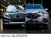 Photo Of Car Dent Repair Before And After. Стоковое AI-изображение, AI-художник Ирина Михайличенко / Фотобанк Лори