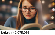 The girl is enthusiastically immersed in smart books, looking for a source of wisdom and inspiration in them. Стоковое AI-видео, аниматор Юрий Поздников / Фотобанк Лори