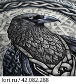 Viking crow and ornamentGenerative AI. Стоковое AI-изображение, AI-художник Анна Кривицкая / Фотобанк Лори