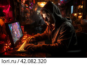 Teenager playing computer game gambling addiction, addiction  Generative AI. Стоковое AI-изображение, AI-художник Анна Кривицкая / Фотобанк Лори