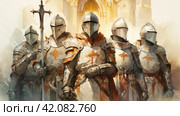 Squad of crusaders watercolor,Generative AI. Стоковое AI-изображение, AI-художник Анна Кривицкая / Фотобанк Лори
