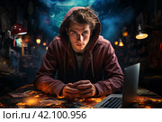 Teenager playing computer game gambling addiction, addiction  Generative AI. Стоковое AI-изображение, AI-художник Анна Кривицкая / Фотобанк Лори