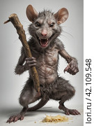 An evil rat with a stick and cheese. Стоковое AI-изображение, AI-художник RamA / Фотобанк Лори