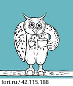 Сова с кофе / owl with coffee. Стоковая иллюстрация, иллюстратор Александр Паньков / Фотобанк Лори