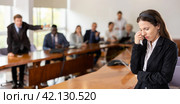 Fired crying middle aged white brunette female employee. Стоковое фото, фотограф Яков Филимонов / Фотобанк Лори
