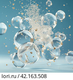 Abstract Glass Balls Shatter When Collided. Стоковое AI-изображение, AI-художник Кирилл Черезов / Фотобанк Лори